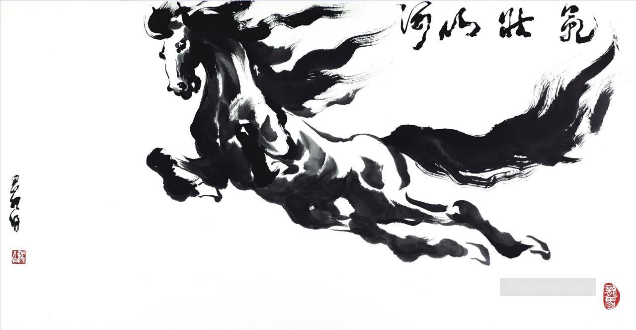 El caballo volador en tinta china en blanco y negro. Pintura al óleo